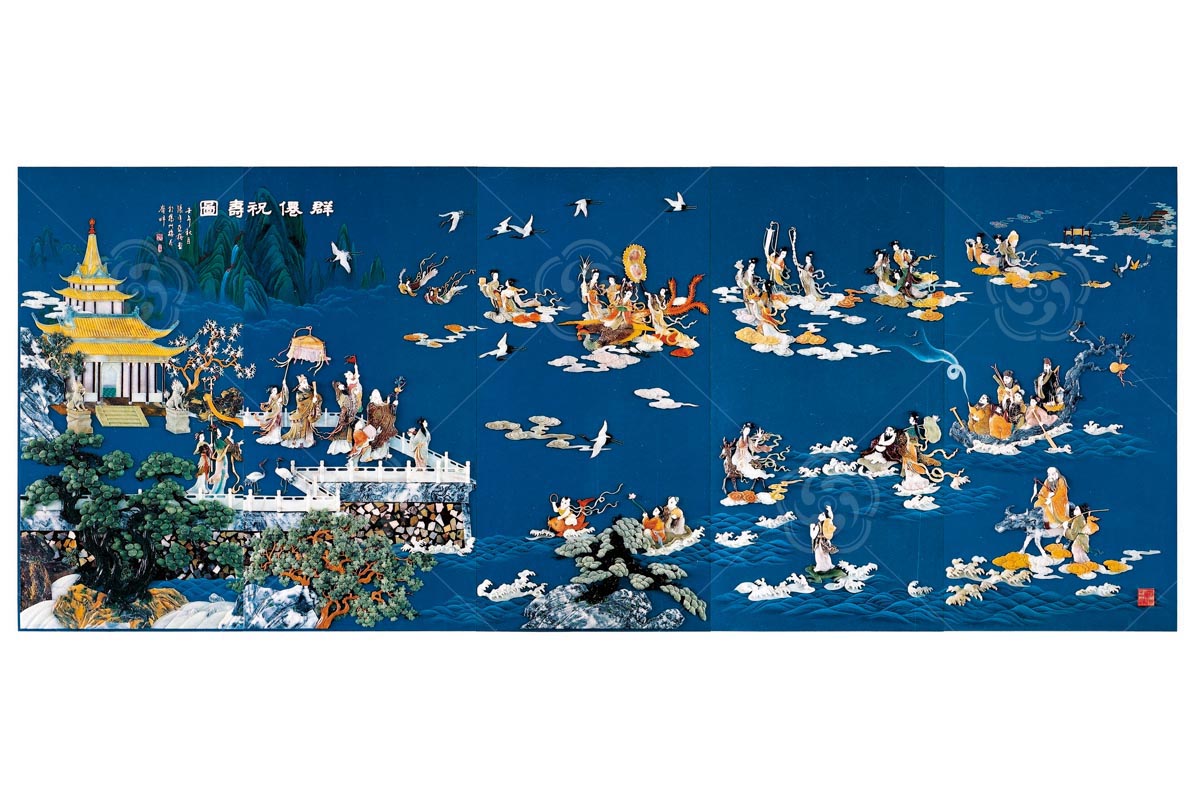 骨石鑲嵌《群仙祝壽圖》壁畫(huà)