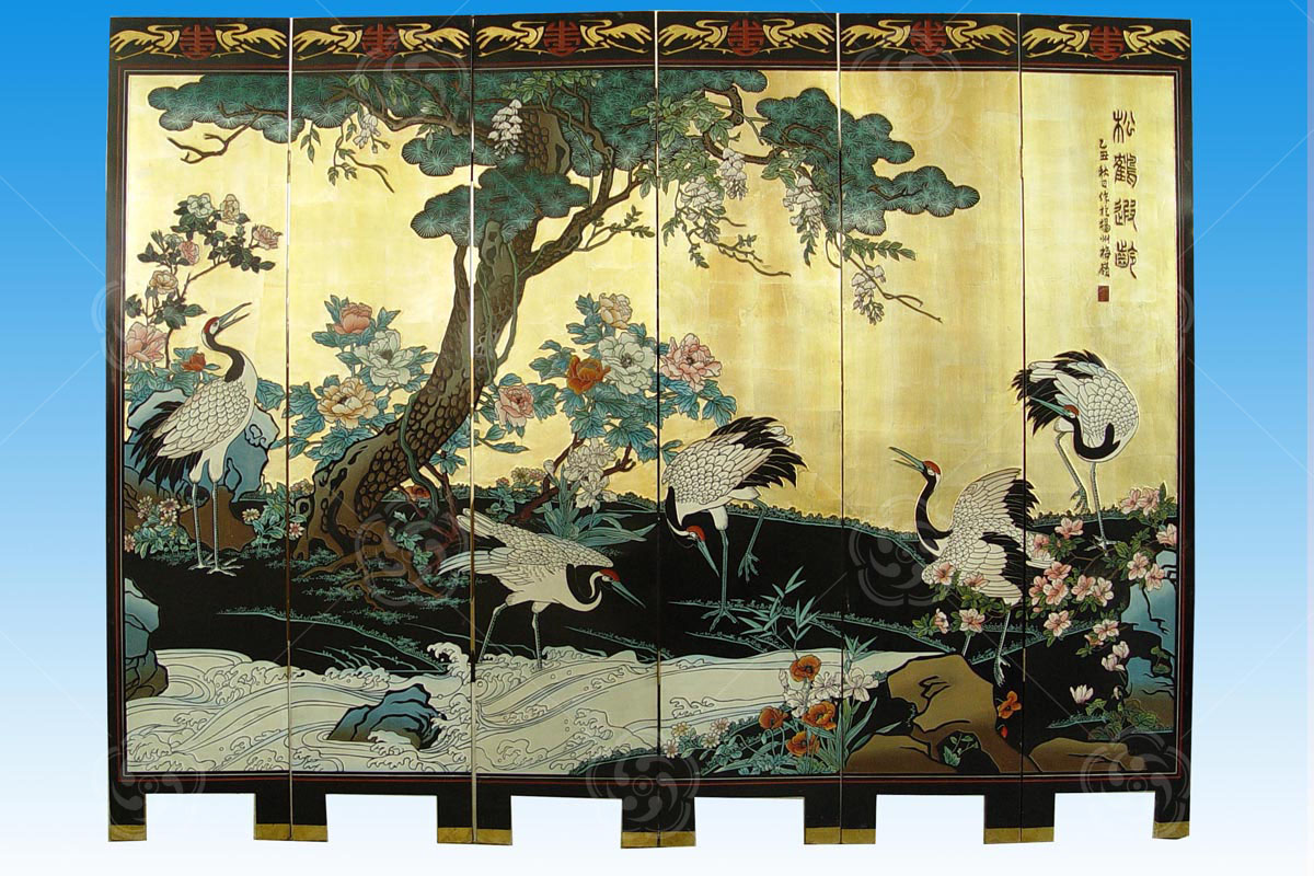 刻漆屏風(fēng)《松鶴遐齡》